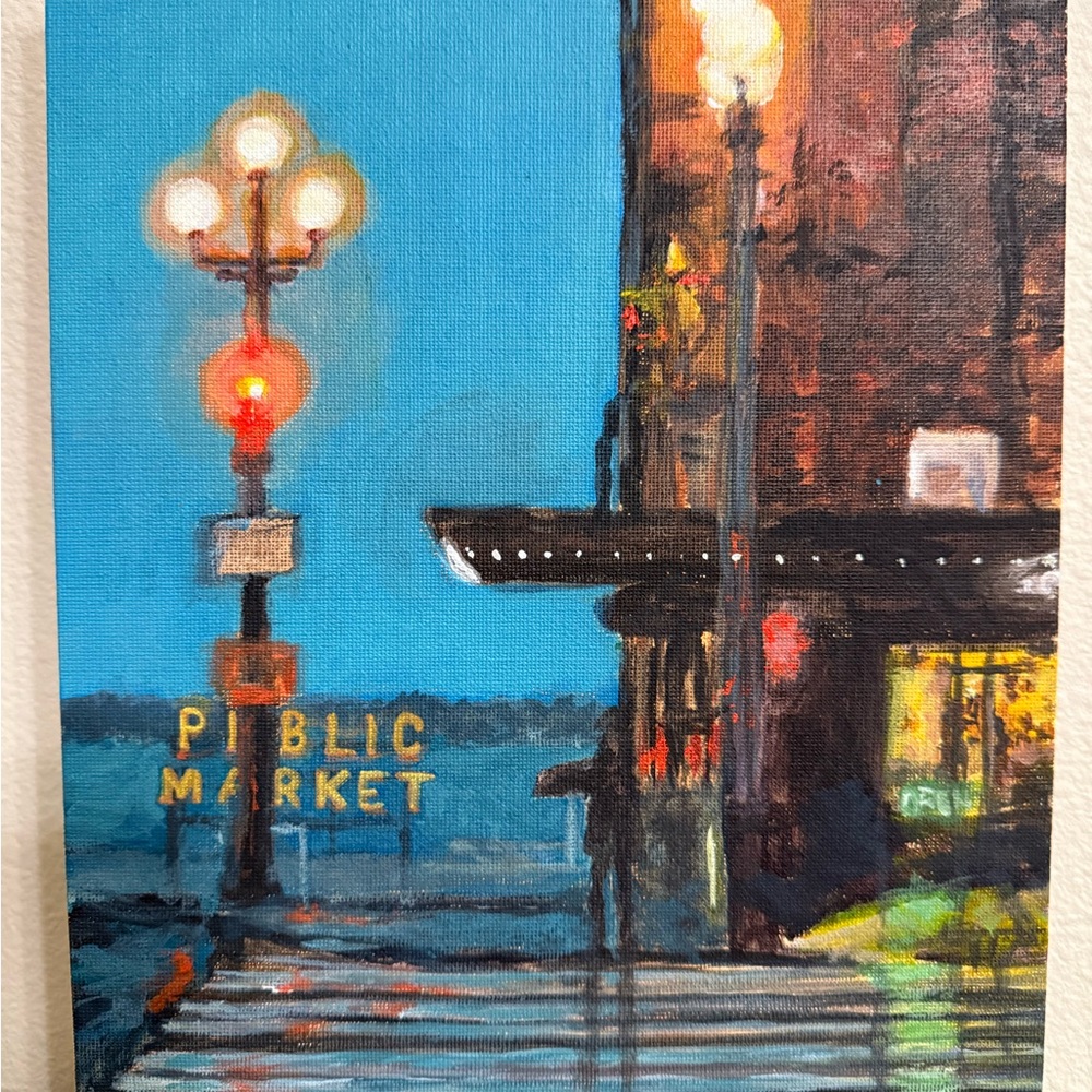 Blue City Street Canvas Acrylic and Oil Painting, 10"x 8" - Picture 2 of 4